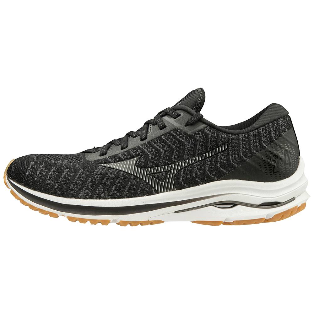 Mizuno Men's Wave Rider 24 WAVEKNIT™ 2E (Wide) Running Shoes Black/Dark Grey (411227-ADC)